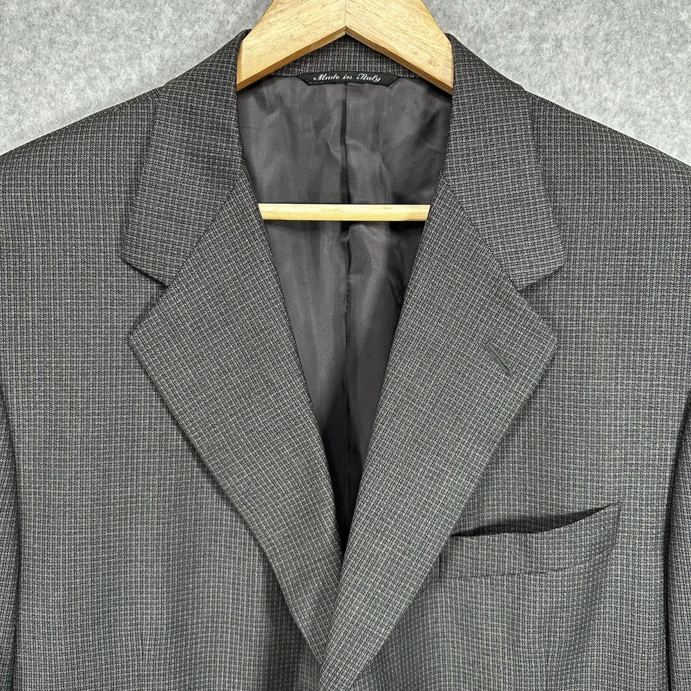 Vintage CANALI Mens Blazer Sport Coat Jacket Wool Gray Check‎ Texture Size 44L